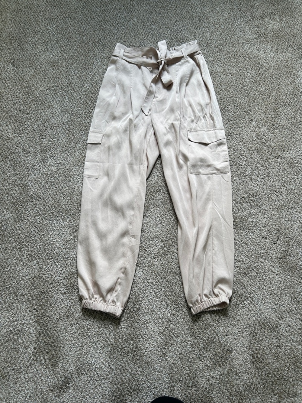 Express Paperbag Waist Tie Pants - Light Taupe
